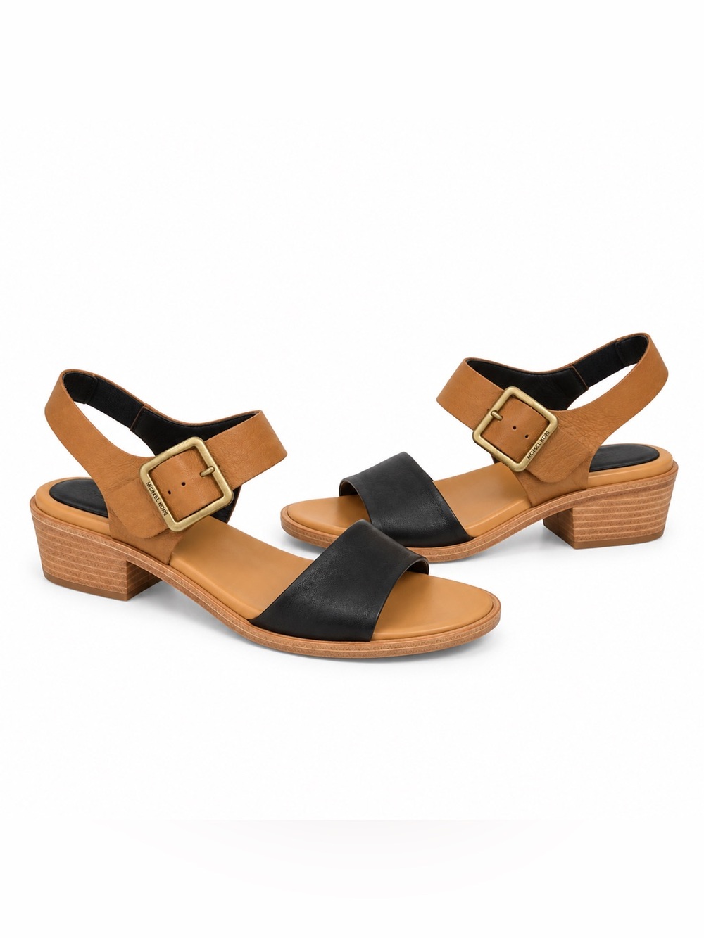 Kork-Ease Women's Two-Tone Leather MYAKKA Block Heel Sandals - Black & Tan 9 - Picture 2 of 7